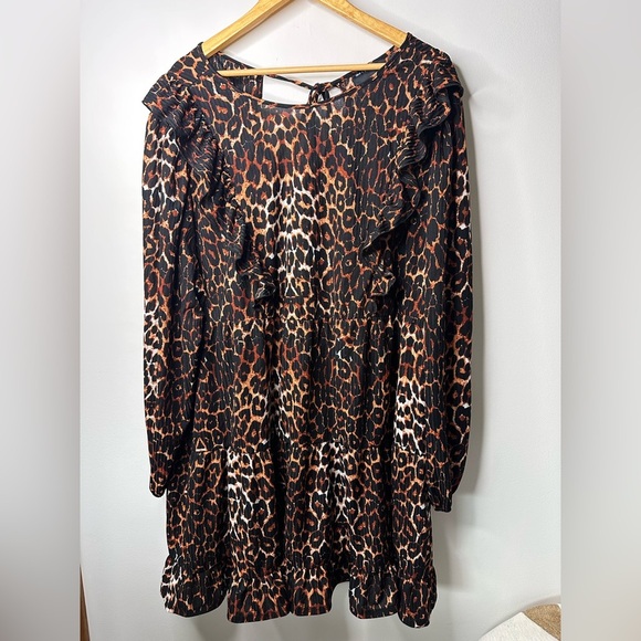 Asos Curve Women Frill Front Leopard Print Mini Dress, Black/Brown Combo size 24 - Picture 4 of 12